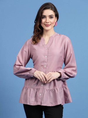 PLUSS Casual Solid Women Pink Top