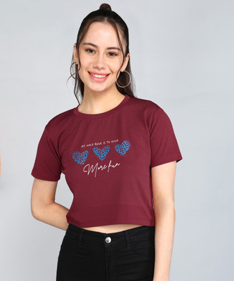 Flicfol Casual Printed Women Maroon Top