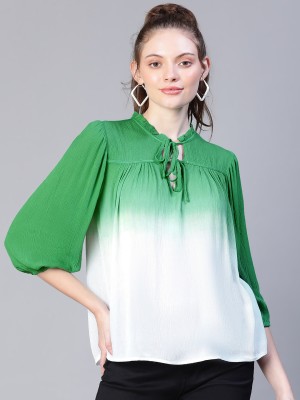 OXOLLOXO Casual Solid Women Green, White Top