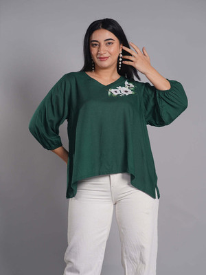 LetsDressUp Casual Printed Women Dark Green Top