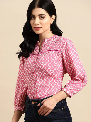 LILE Casual Printed Women Pink Top