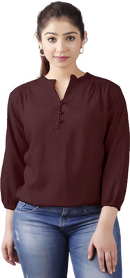 Djngkldjng Party Solid Women Brown Top