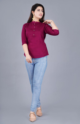 HouseOfCommon Casual Solid Women Purple Top