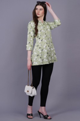 Highlight fashion export Casual Printed Women Light Green, Black, White Top