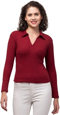 STYLE PREZONE Casual Self Design Women Maroon Top