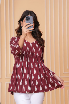 OPPLE Party Printed Women Brown Top