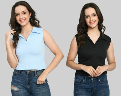 GLADLY Casual Solid Women Light Blue, Black Top