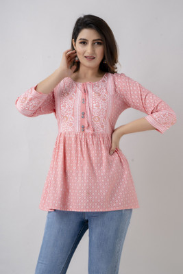 SK Creation Casual Printed Women Pink Top