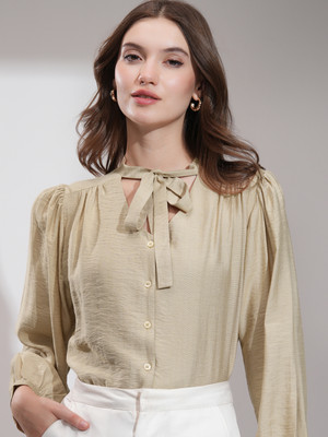 Tokyo Talkies Casual Solid Women Beige Top