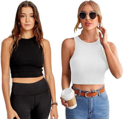 PINOVO Casual Solid Women Black, White Top