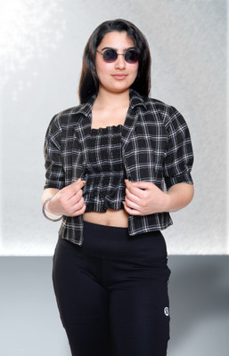 Arham Casual Checkered Women Black Top