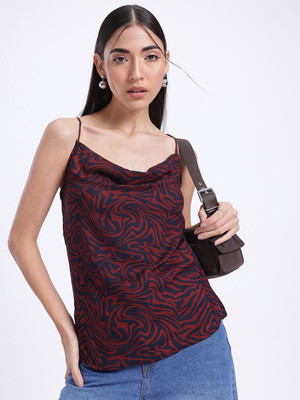 Glitchez Casual Printed Women Maroon Top