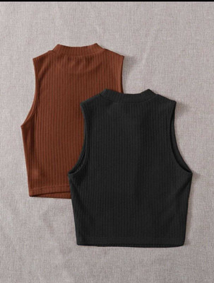 simran collections Casual Solid Women Brown, Black Top