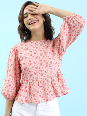 Tokyo Talkies Casual Printed Women Pink, Brown Top