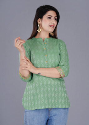 AK FUSION Casual Printed Women Green, White Top