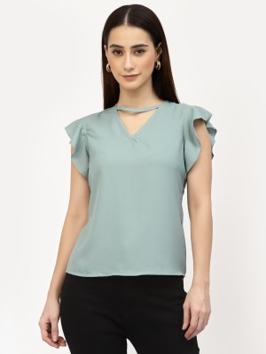 UZARUS Casual Solid Women Green Top