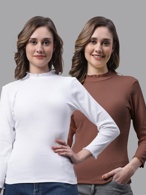 FBAR Casual Self Design Women Brown, White Top