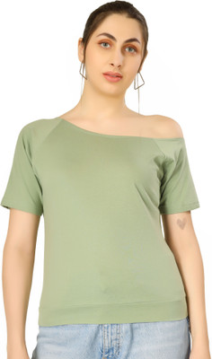 Clothza Casual Solid Women Light Green Top