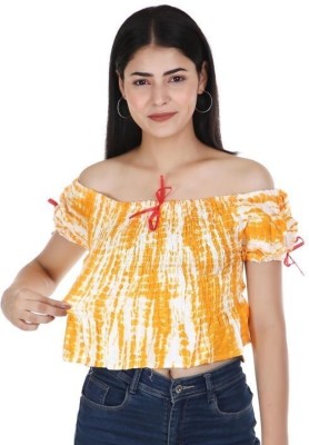 ukal Casual Tie & Dye Women Yellow Top