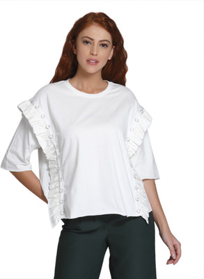 VERO MODA Casual 3/4 Sleeve Solid Women White Top
