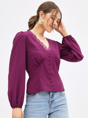 HARPA Casual Solid Women Purple Top