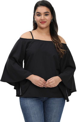MASSIDESIGN Casual Solid Women Black Top