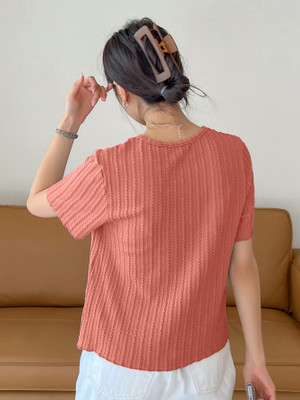 Istyle Can Casual Self Design Women Orange Top