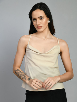 OTTAVIA Party Solid Women Beige Top