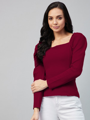 RARE Casual Solid Women Maroon Top