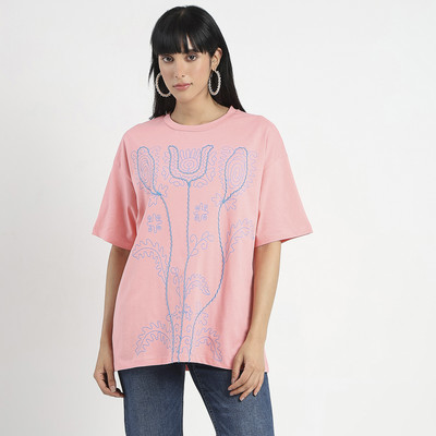 MADAME Casual Floral Print Women Beige Top