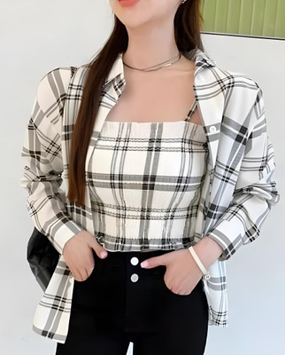 AKSHA CREATION Casual Checkered Women White Top