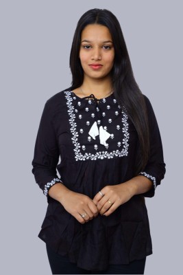 VARSHA CREATION Casual Embroidered Women Black Top