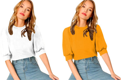 Dream Beauty Fashion Casual Solid Women Yellow Top