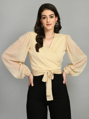 Raffaella Party Solid Women Beige Top