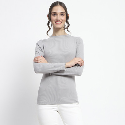 MADAME Casual Solid Women Grey Top