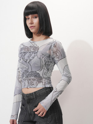 Tokyo Talkies Casual Printed Women Grey Top