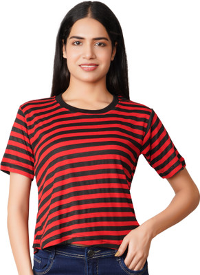 Beaship Casual Color Block Women Black, Red Top