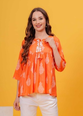 Dinaya Casual Printed Women Orange Top