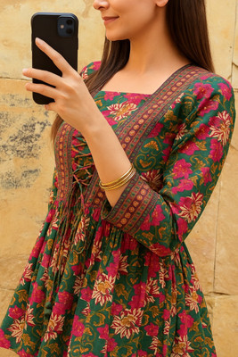 PS FASHION Casual Floral Print Women Green Top
