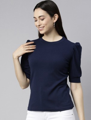I KHODAL TRADING Casual Solid Women Blue Top
