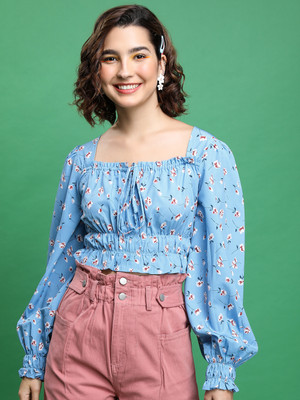 Tokyo Talkies Casual Floral Print Women Blue Top