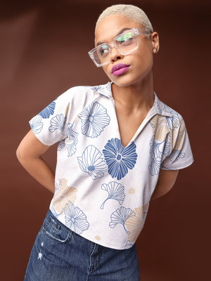 PURVAJA Party Floral Print Women White Top