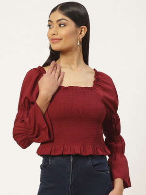 Moda Rapido Casual Solid Women Maroon Top