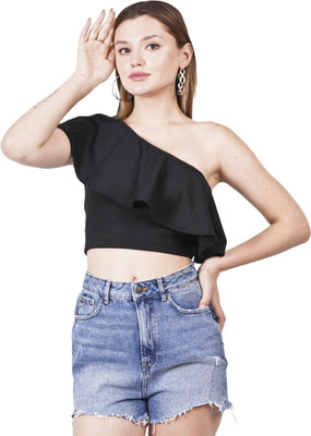 Styvibe Casual Self Design Women Black Top