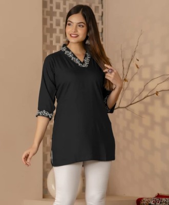 KARMA OUTFIT Casual Embroidered Women Black Top