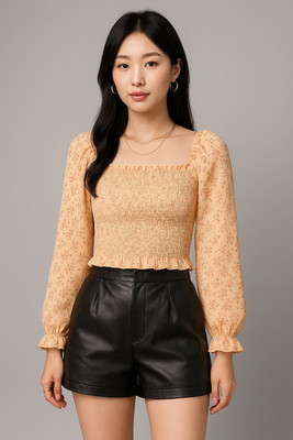 Avyola Party Floral Print Women Orange Top