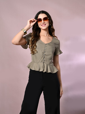 PRETTY LOVING THING Casual Solid Women Grey Top
