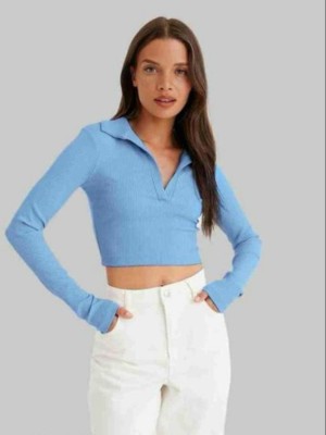 swaggish Casual Self Design Women Light Blue Top