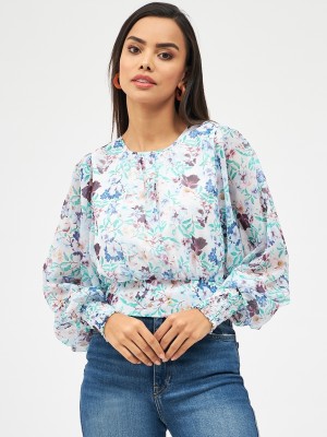 HARPA Casual Floral Print Women White Top