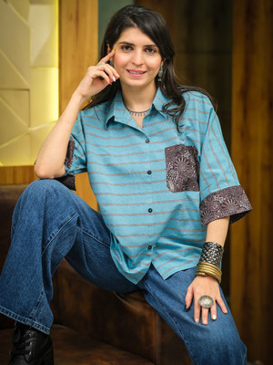 Youthnic Casual Embellished Women Blue Top